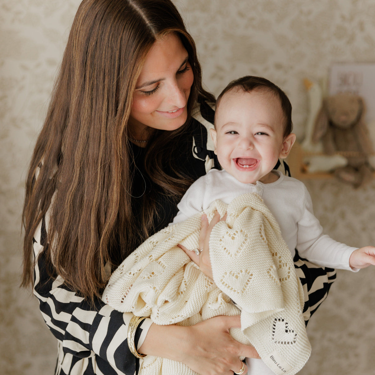 100% Cotton Luxury Knit Heart Swaddle Baby Blanket from Bleu La La