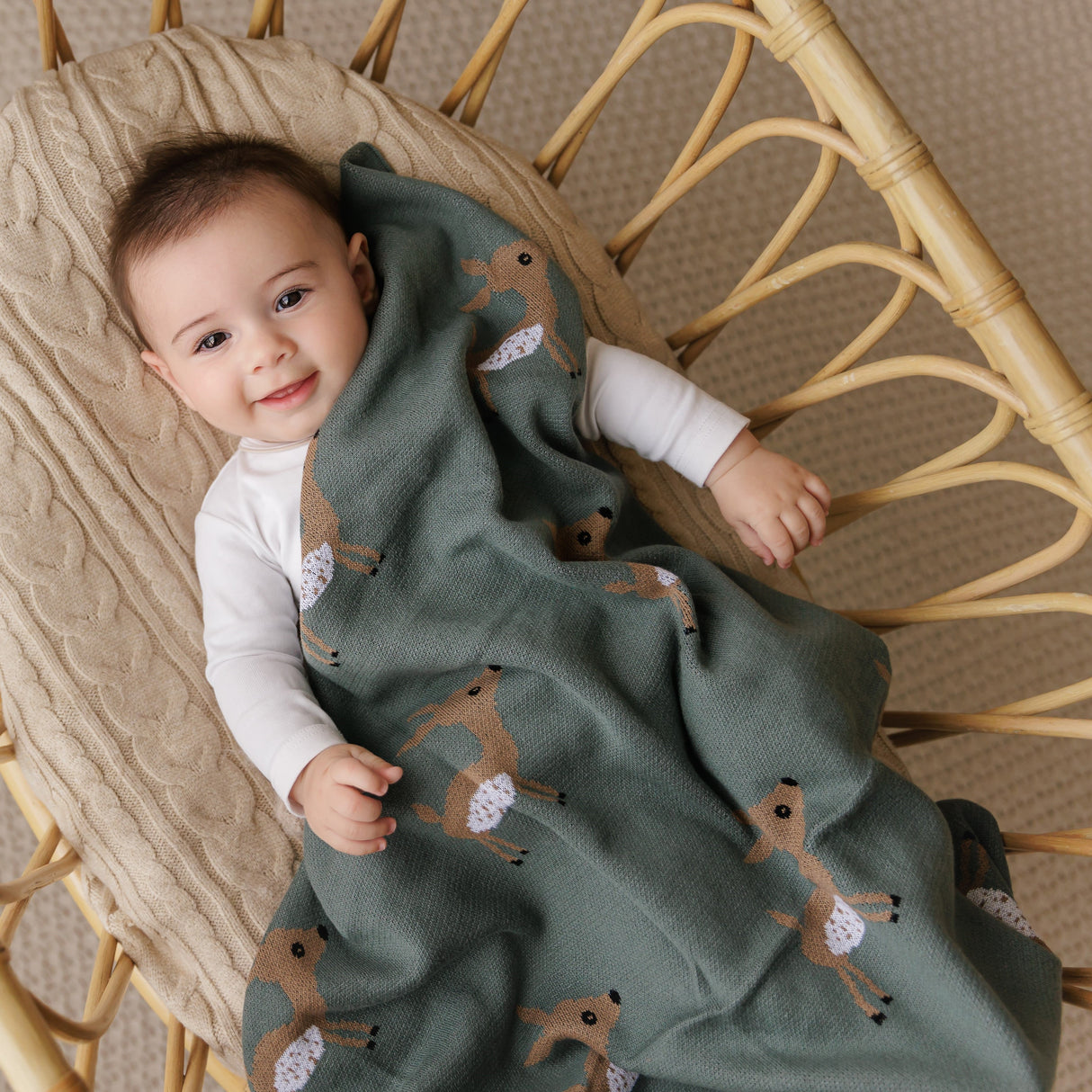 Luxury Cotton Deer Knit Swaddle Baby Blanket from Bleu La La