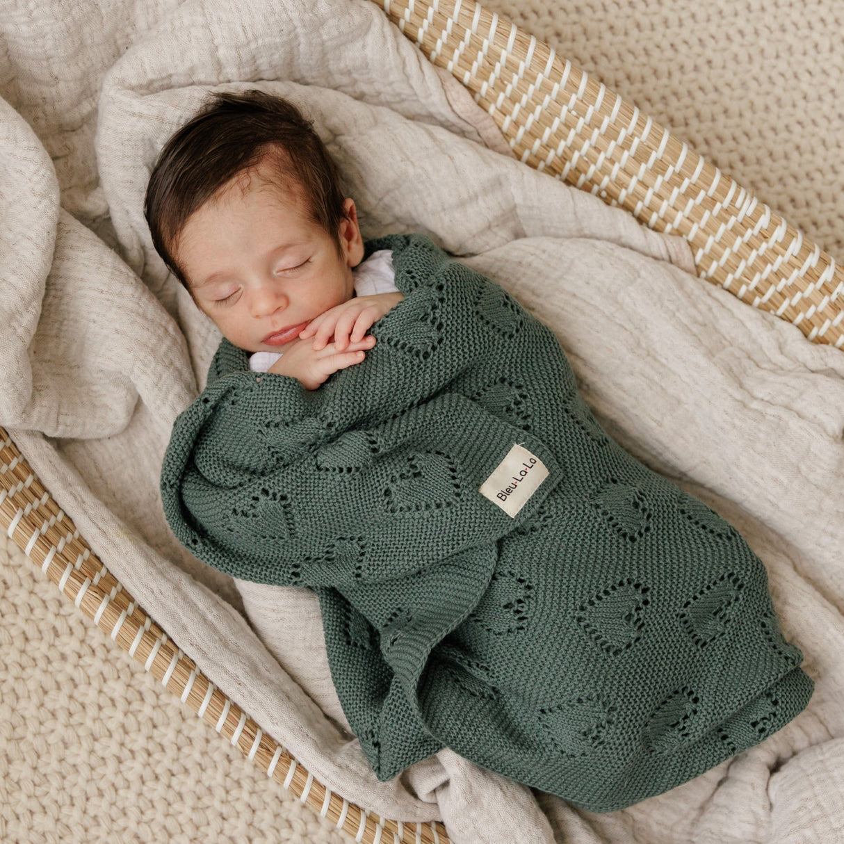 100% Cotton Luxury Knit Heart Swaddle Baby Blanket from Bleu La La