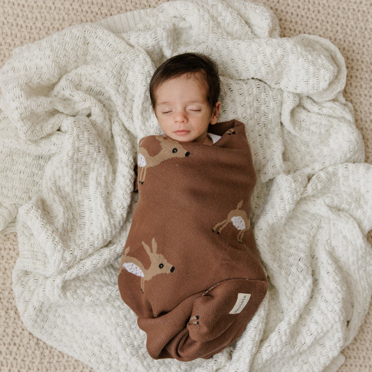 Luxury Cotton Deer Knit Swaddle Baby Blanket from Bleu La La