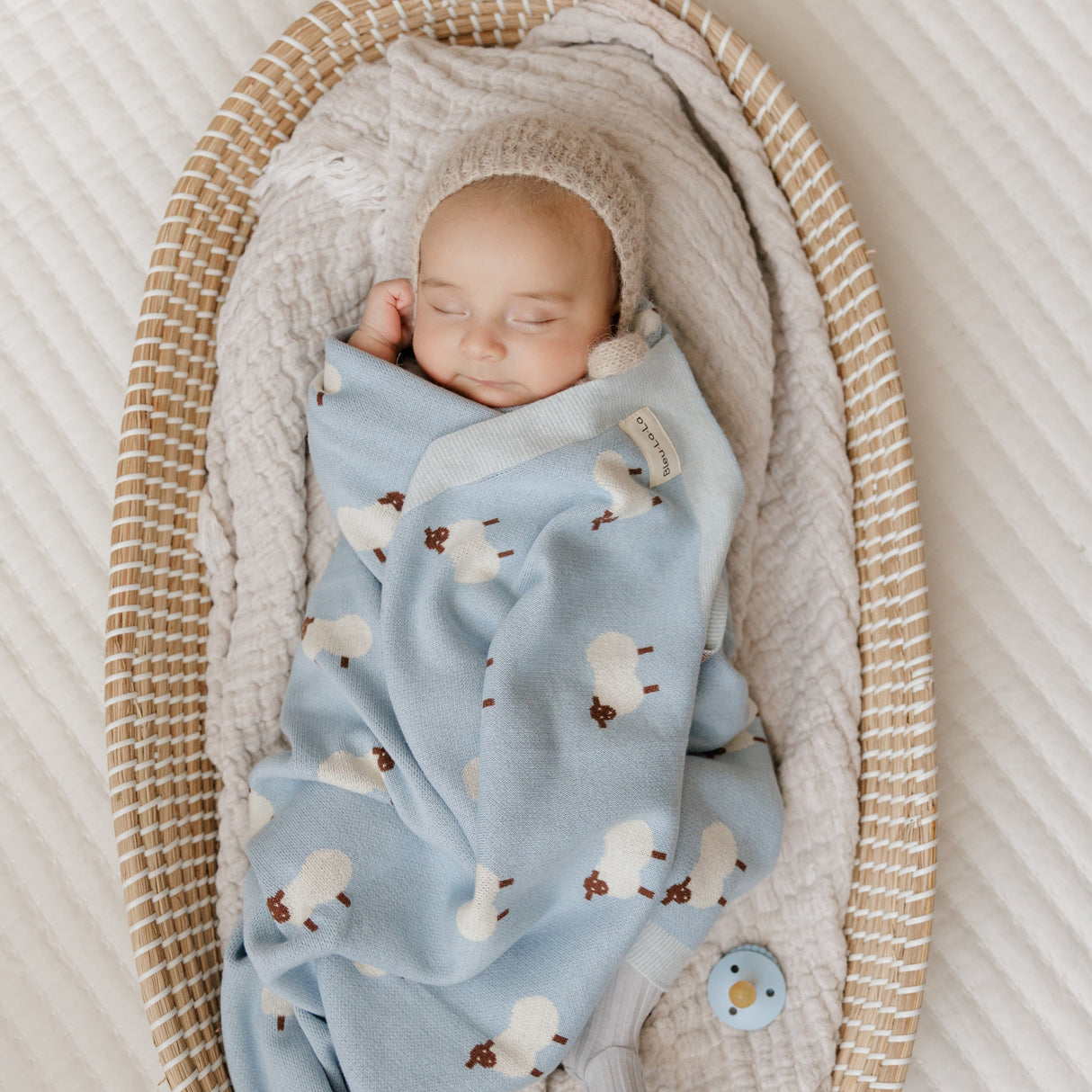 Sheep Knit Receiving Baby Blanket from Bleu La La