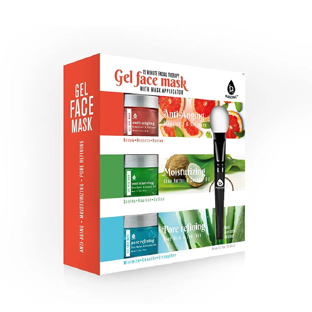 3 Pack Facial Therapy Gel Face Mask With Mask Applicator from Pursonic