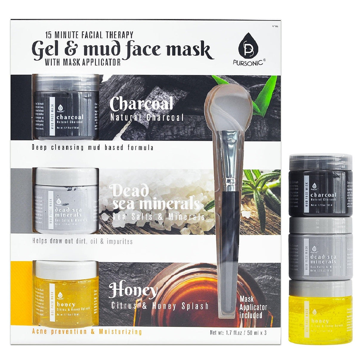 3 Pack Facial Therapy Mud Face Mask with Mask Applicator from Pursonic