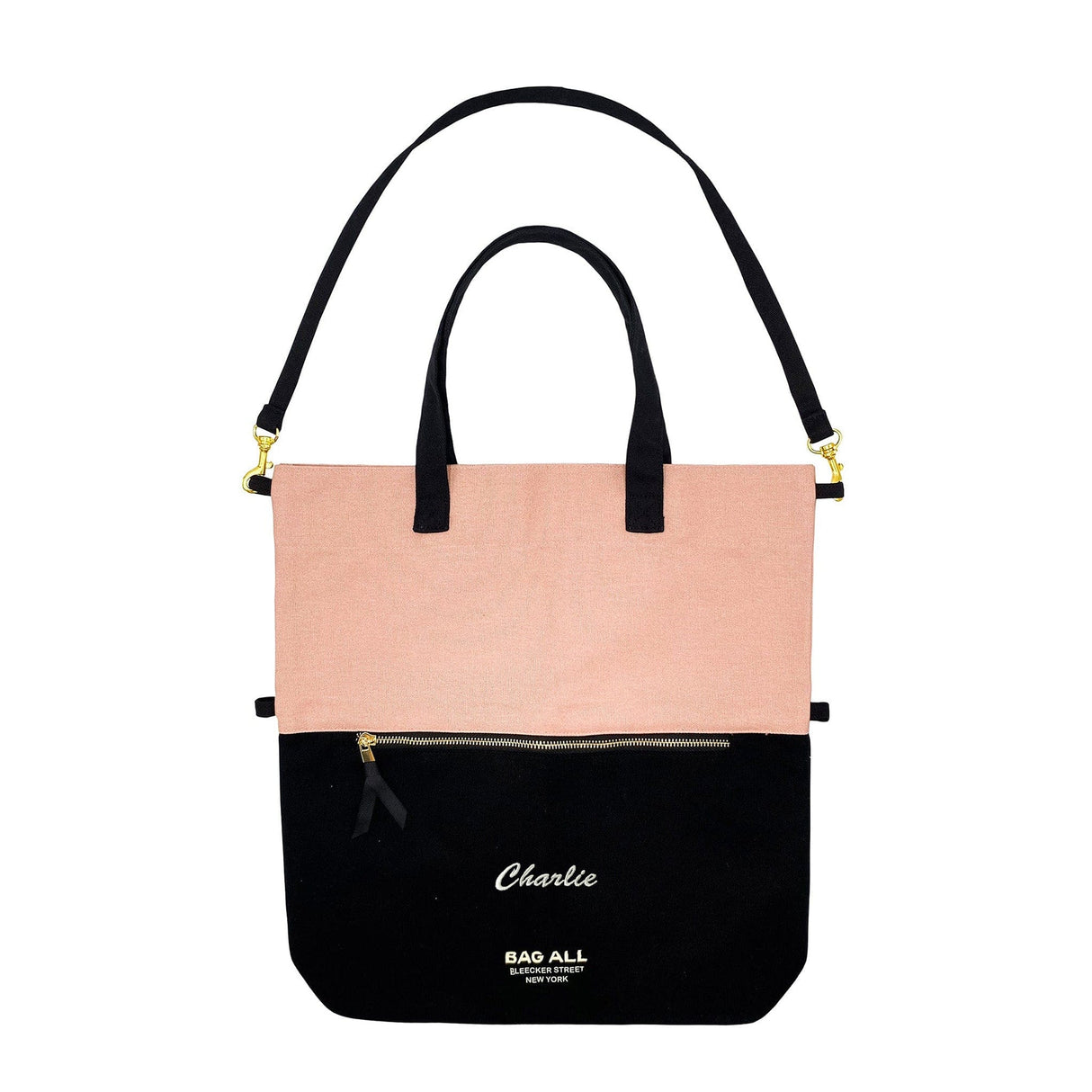 Three Way Tote, Cross body, Hand held, Folded, Pink/Black, New York From Bag-all