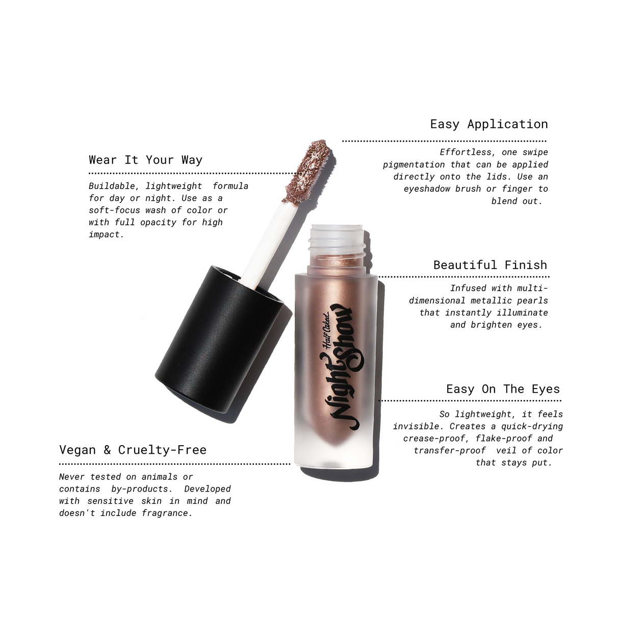 Night Show Liquid Shadow from Half Caked - Highly Pigmented Cosmetic Eyeshadow with Long-Lasting Formula & Metallic Finish for Brighter Eyes - Warm-Toned Bronze Shade Makeup Blend Pearl Titanium
