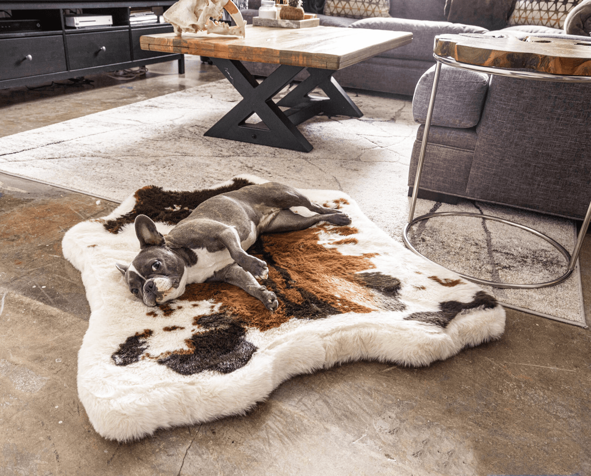 PupRug™ Animal Print Memory Foam Dog Bed - Brown Faux Cowhide From Paw.com