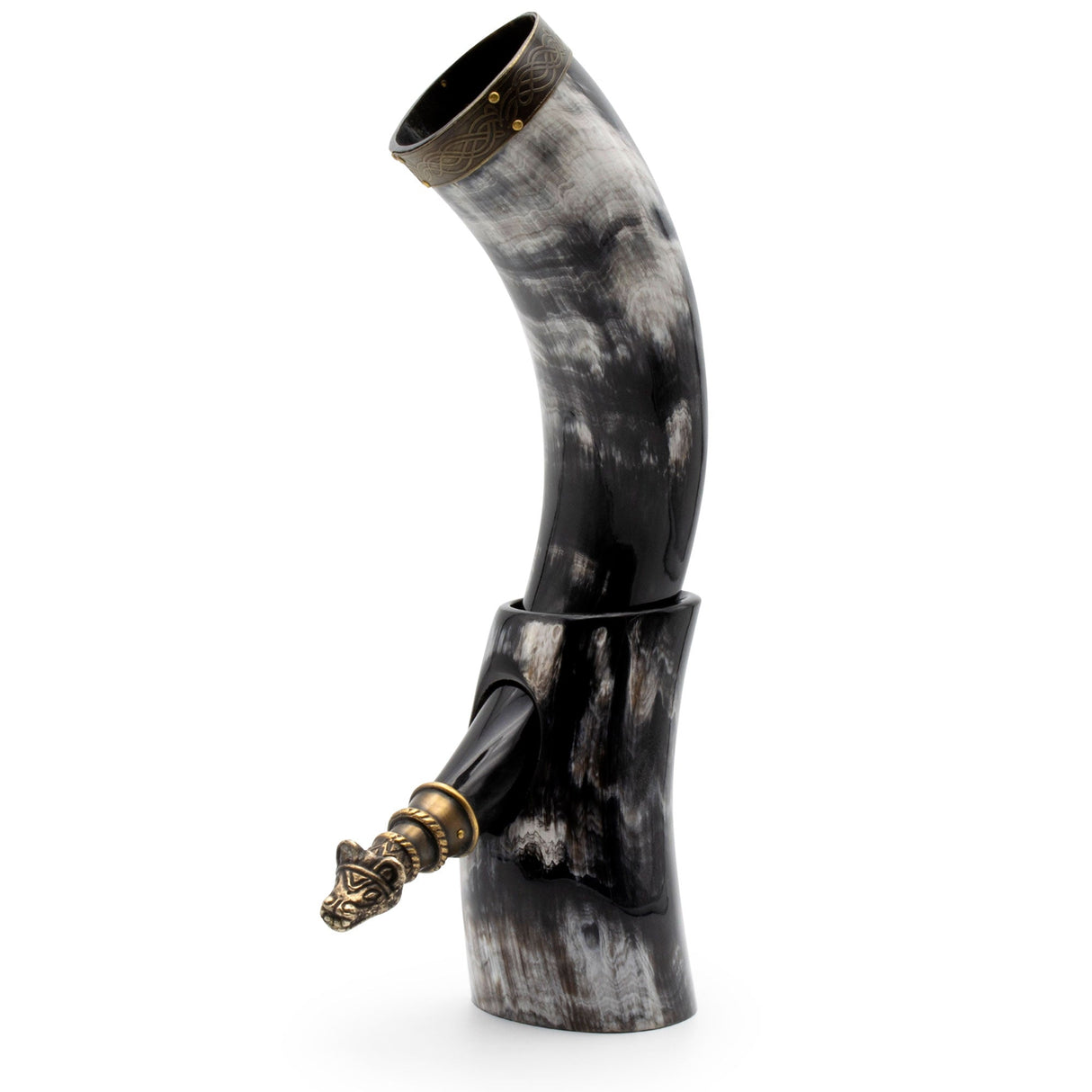 Curved Drinking Horn Bundle with Stand & Holster from Norse Tradesman