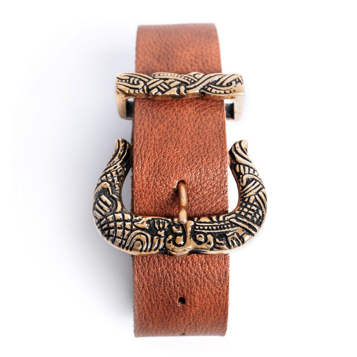 Brown Leather Belt with Brass Buckle & Tip from Norse Tradesman