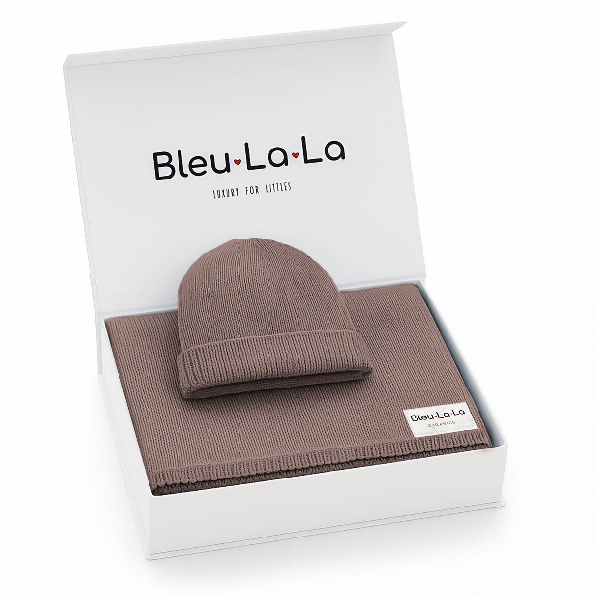 Luxe Collection 100% Organic Cotton Luxury Knit Baby Blanket + Hat Set with Gift Box from Bleu La La