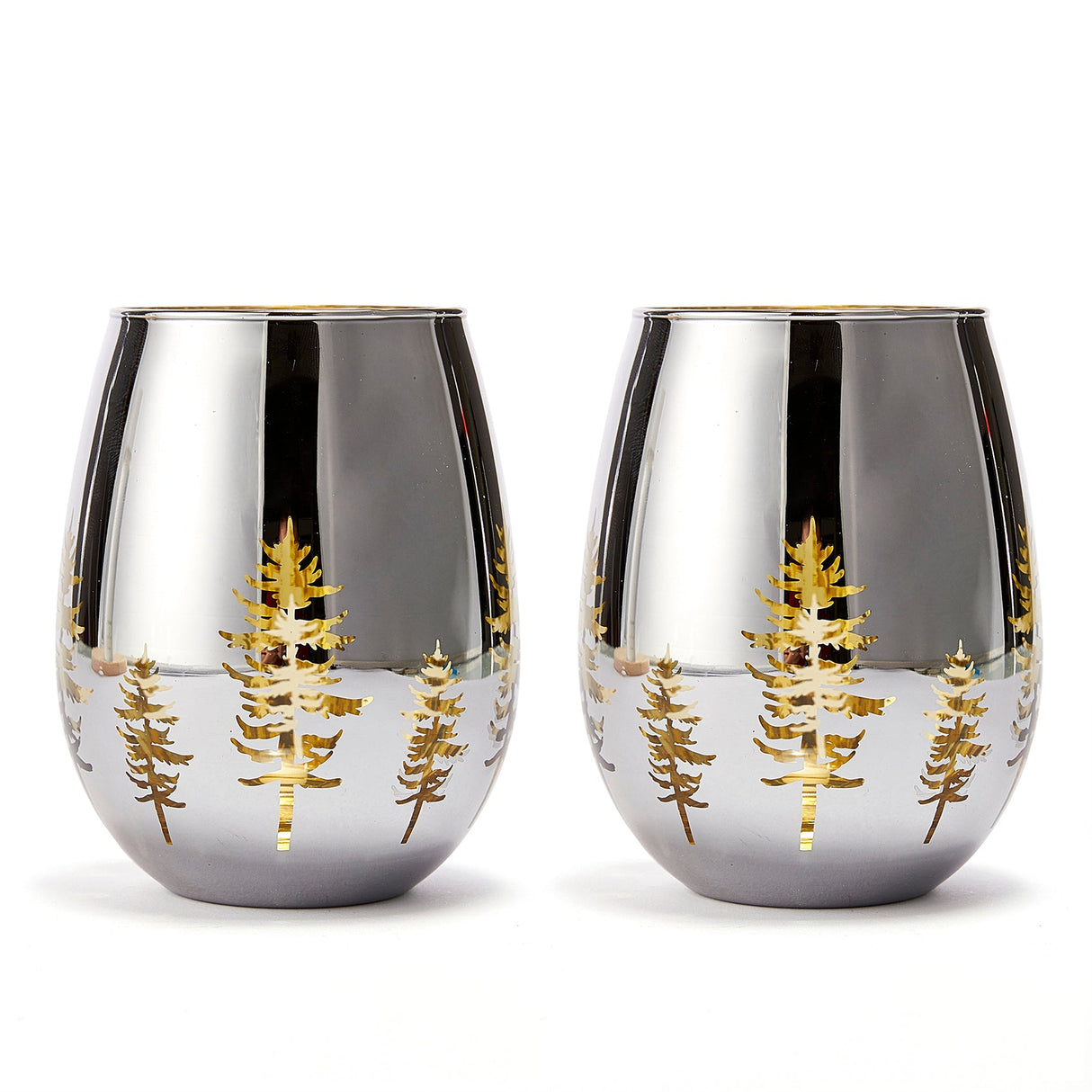 Crystal Christmas Tree Stemless Wine & Water Glasses - Set of 2 - Holiday Themed Vibrant Gold Etched Winter Snow Wonderland Frosted Glass, Perfect For Seasonal Parties, Gifts for Him & Her Trees Décor from The Wine Savant