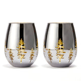 Crystal Christmas Tree Stemless Wine & Water Glasses - Set of 2 - Holiday Themed Vibrant Gold Etched Winter Snow Wonderland Frosted Glass, Perfect For Seasonal Parties, Gifts for Him & Her Trees Décor from The Wine Savant