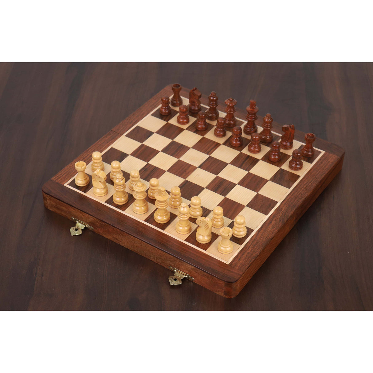 2 in 1 Magnetic Travel Chess & Backgammon set in Golden Rosewood - 10 inches from Royal Chess Mall