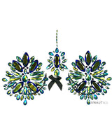Showgirl Body Jewel Pasties - Black and Iridescent Green Body Jewel Rhinestone Sticker Pasties from Lunautics