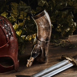 Curved Drinking Horn Bundle with Stand & Holster from Norse Tradesman