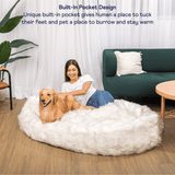 PupCloud™ Human-Size Faux Fur Memory Foam Dog Bed - White with Brown Accents From Paw.com