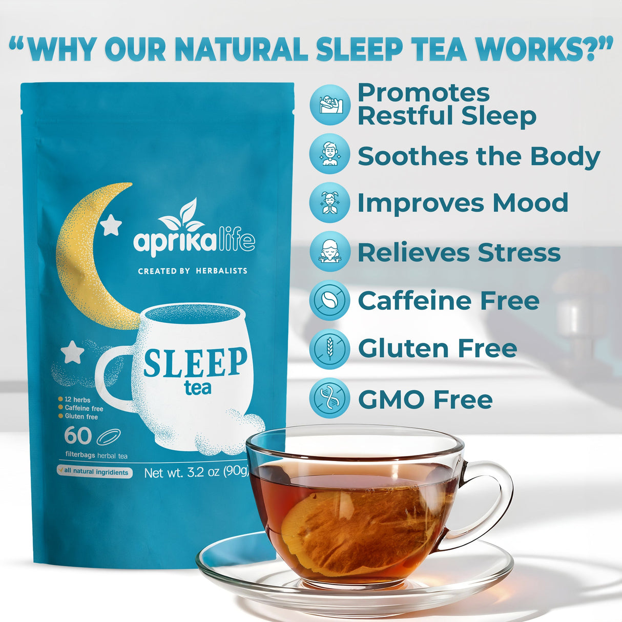 Herbal Sleep Tea With Sleep Guide, 60 Bags from Aprika Life