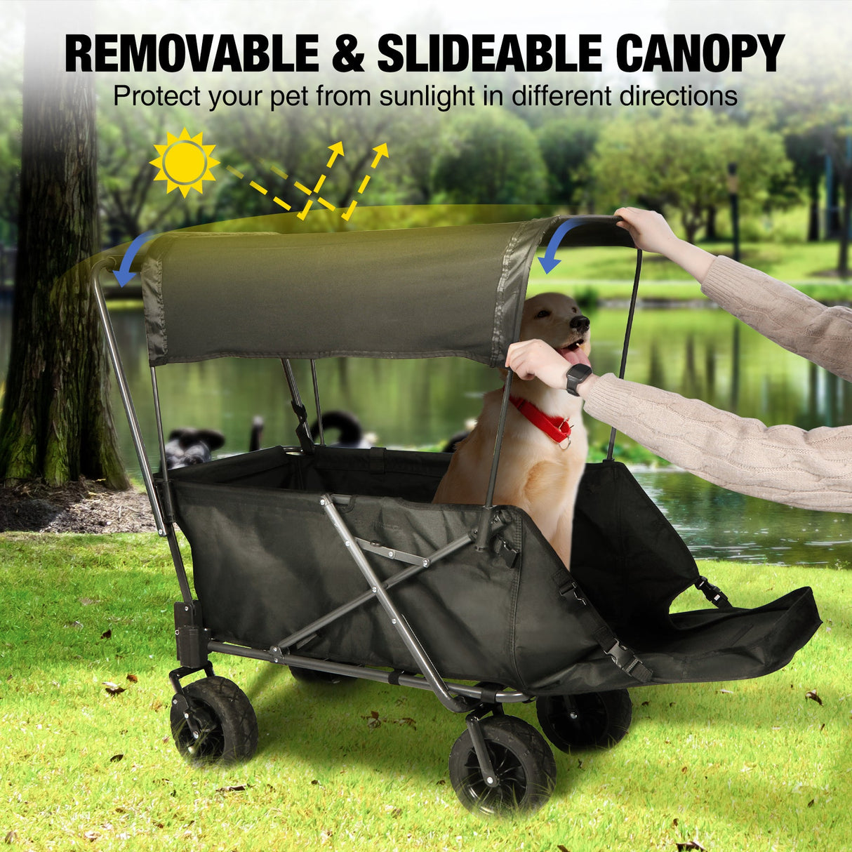 Folding Dog Wagon Cart with Extendable Rear End Heavy Duty From Redcamp