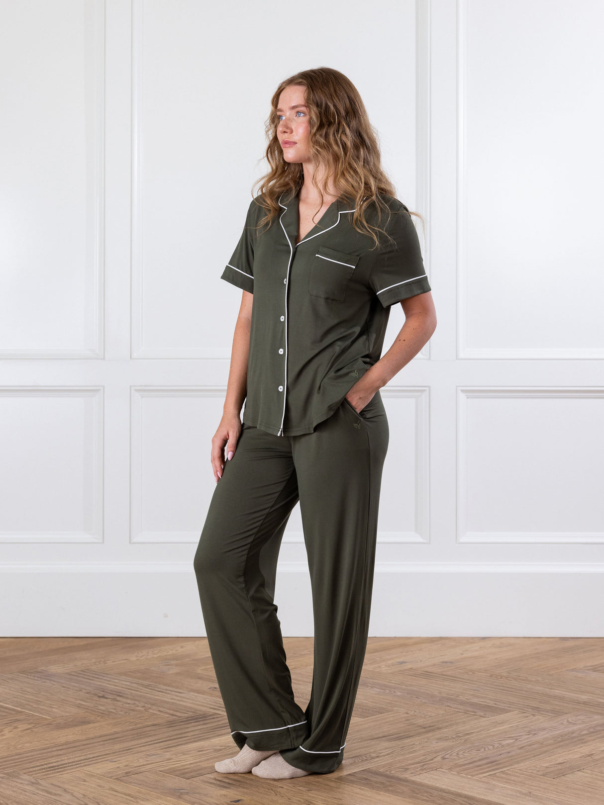 Women's Bamboo Stretch-Knit Short Sleeve & Pant Pajama Set from Cozy Earth