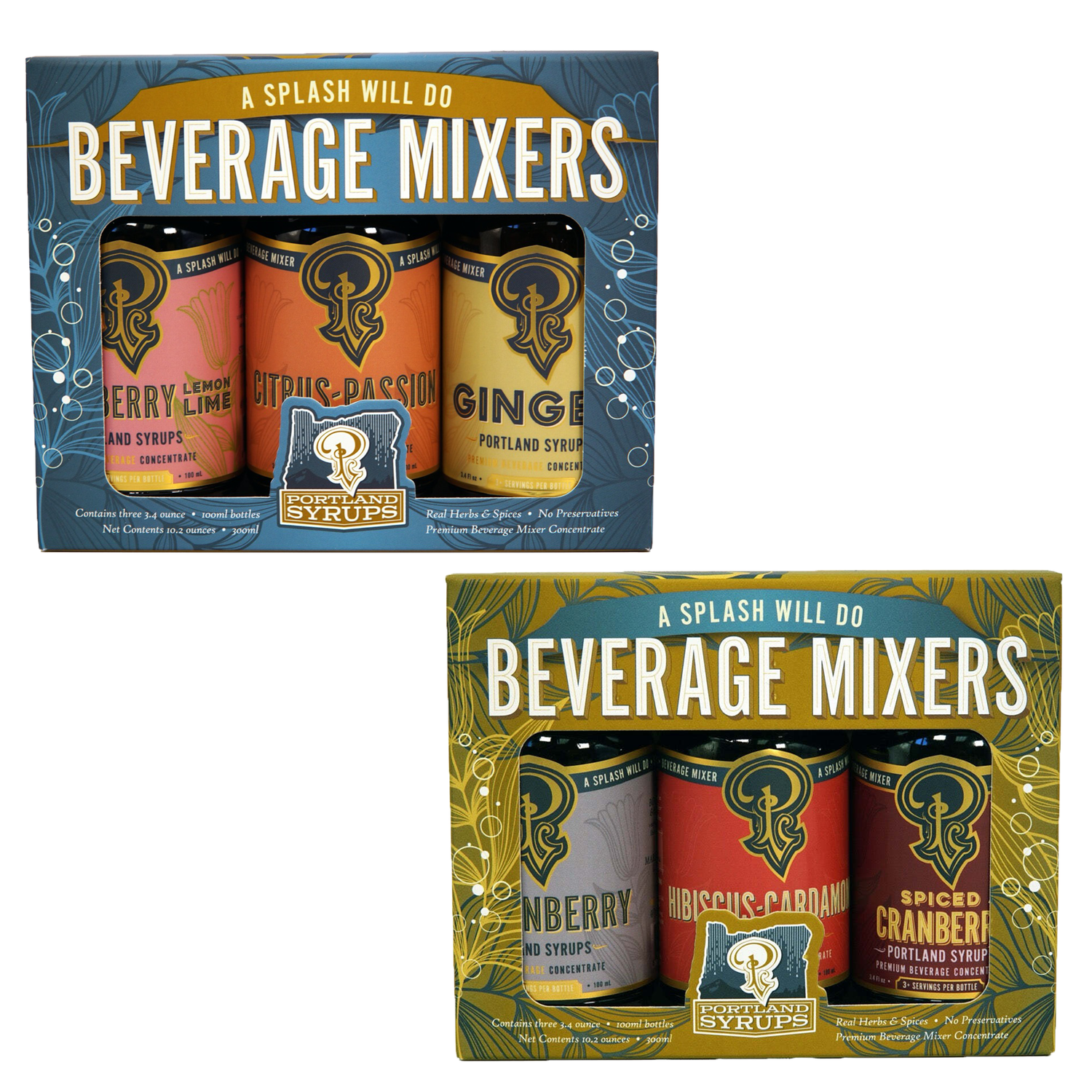 3 Pack Sampler Pack, Set of 2, Blue and Gold Boxes from Portland Syrups