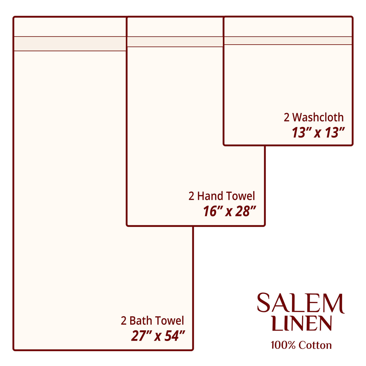 Salem Linen 6 Piece 100% Cotton Bath Towel Set From American Soft Linen