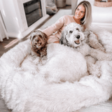 PupCloud™ Human-Size Faux Fur Memory Foam Dog Bed - White with Brown Accents From Paw.com