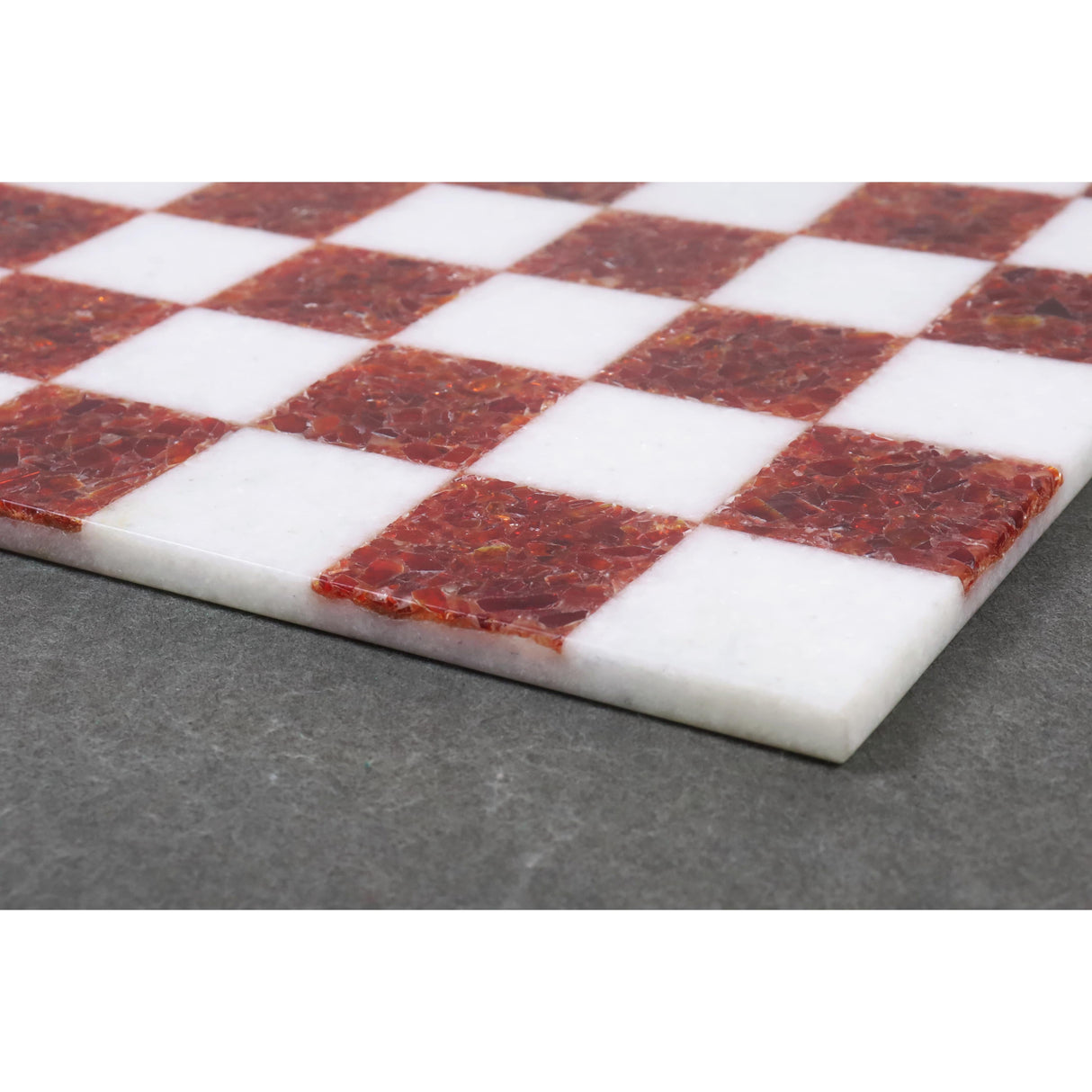 Borderless Marble Stone 15'' Luxury Chess Board - Red and White stone From Royal Chess Mall