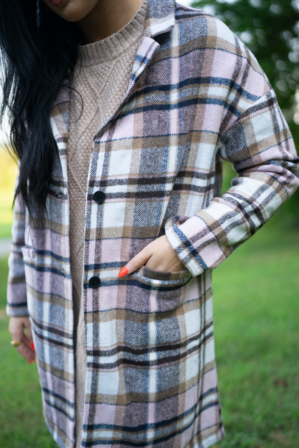 Lilia Plaid Button Up Lapel Jacket from Threaded Pear