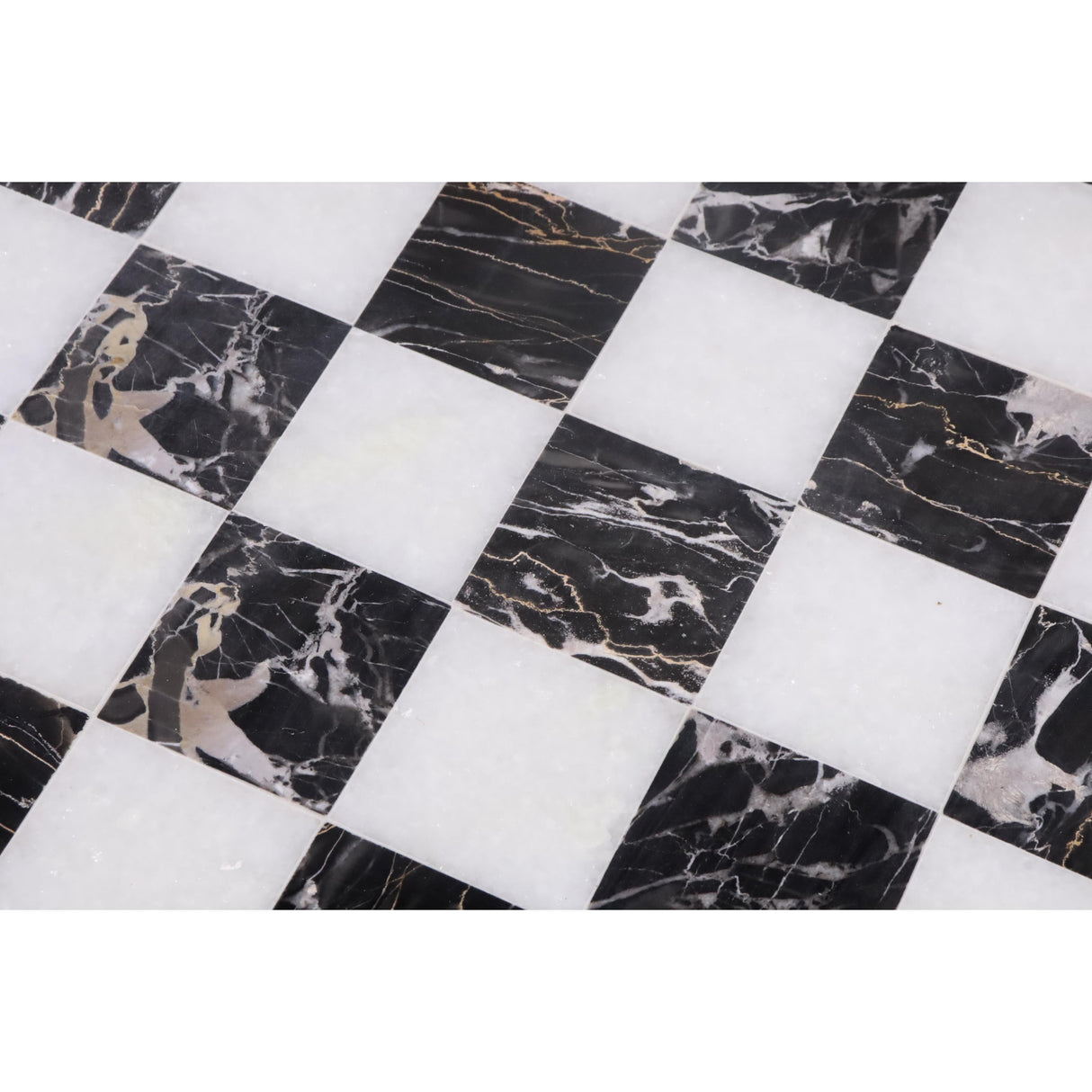 Borderless Marble Stone Luxury Chess Board 15''  -  Black and White stone From Royal Chess Mall