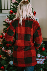 Brown Fuzzy Plaid Flap Button Up Midi Coat From MsDressly