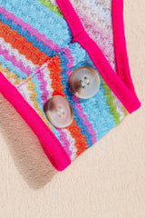 Kenna Stripe Rainbow Eyelet Knit Button Decor Tank Top From Threaded Pear