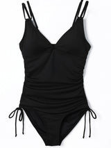 Beach Babe Black Ribbed Knit One Piece Swimsuit with Adjustable Straps from MsDressly