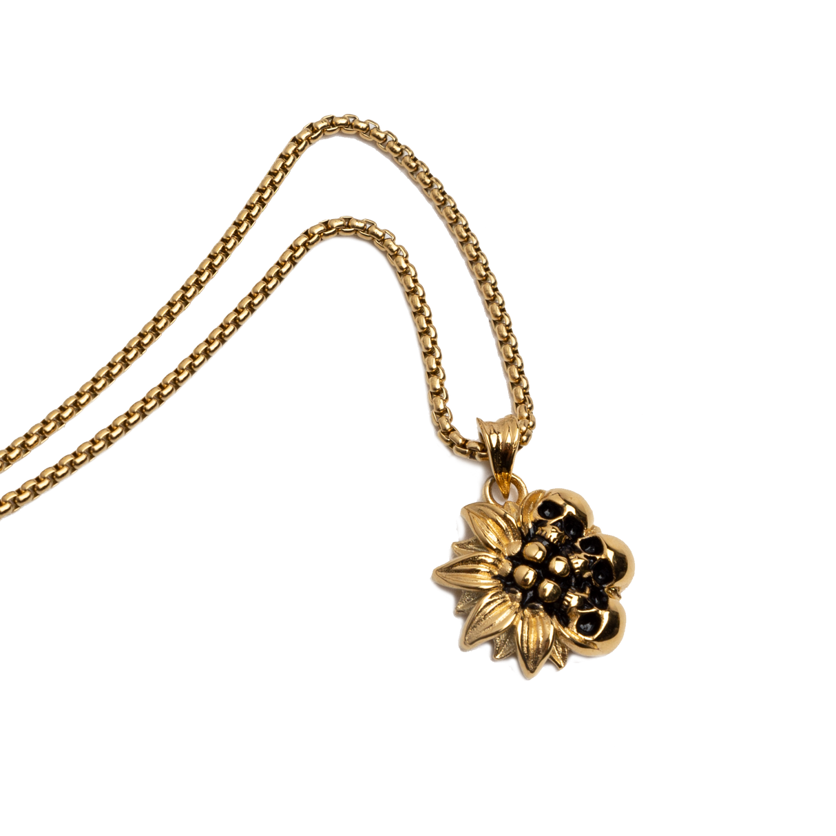 Sunflower Gold Skull Necklace from Zapps Clothing