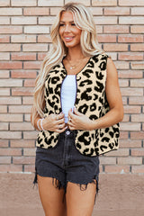 Black Leopard Print Sherpa Vest Coat From MsDressly