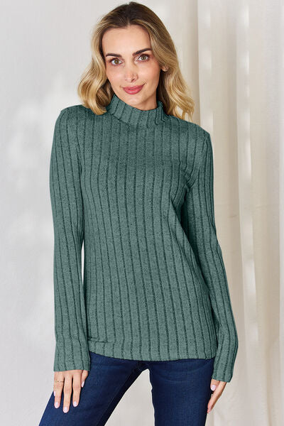 Basic Bae Full Size Ribbed Mock Neck Long Sleeve T-Shirt from Enfance-Heureuse