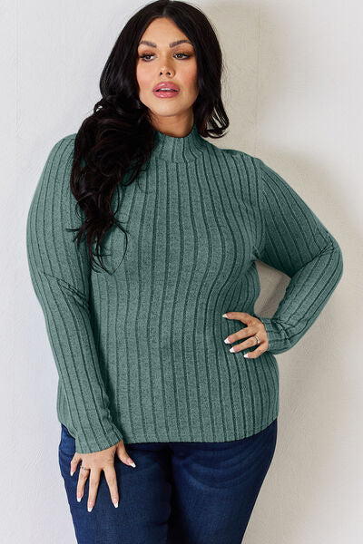 Basic Bae Full Size Ribbed Mock Neck Long Sleeve T-Shirt from Enfance-Heureuse