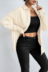 Apricot Solid Textured Buttoned Turn Down Collar Shirt from MsDressly