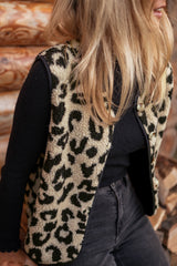 Black Leopard Print Sherpa Vest Coat From MsDressly