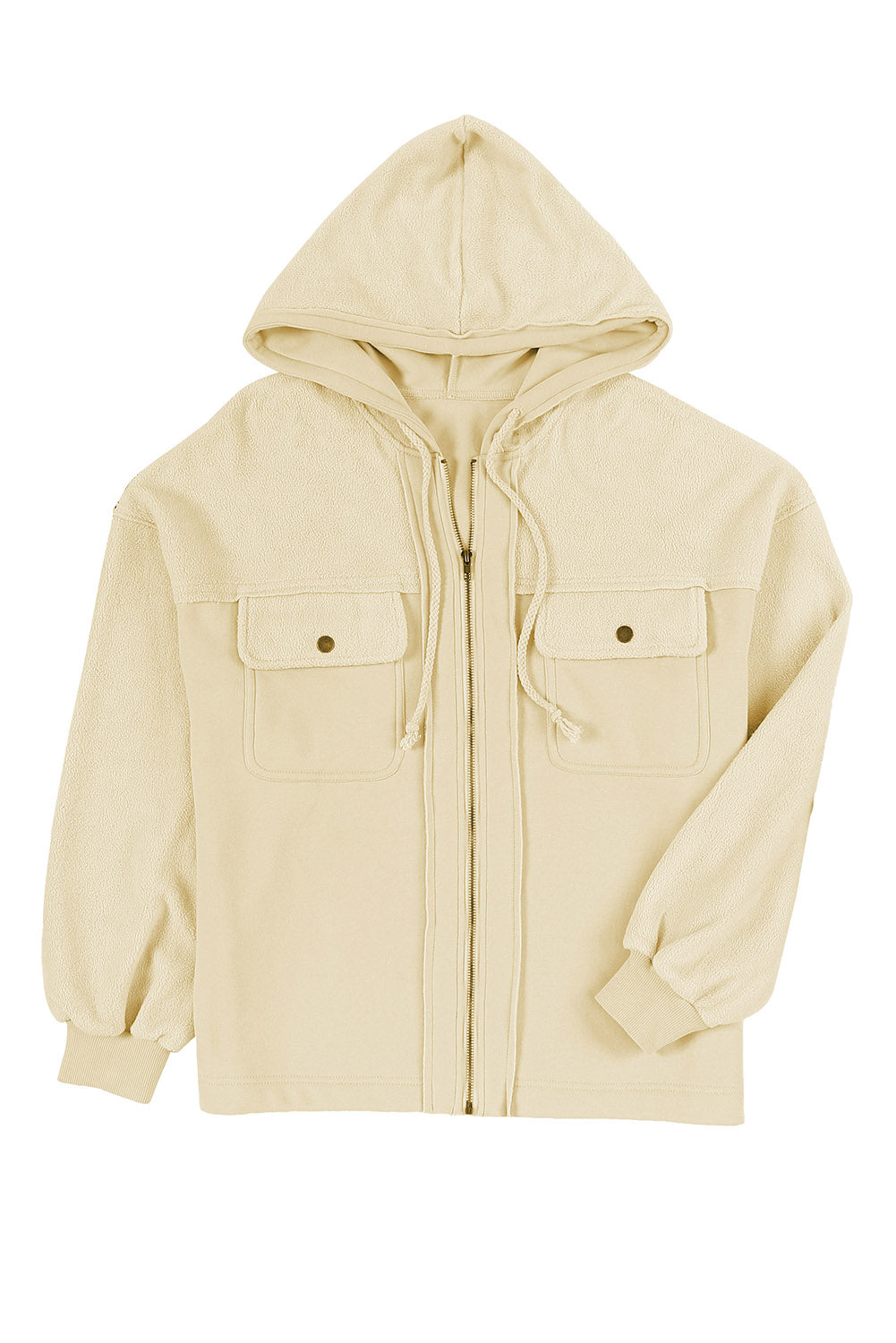 Apricot Flap Pocket Drawstring Hood Zip Up Jacket from MsDressly