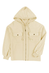 Apricot Flap Pocket Drawstring Hood Zip Up Jacket from MsDressly