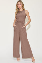 Basic Bae Full Size Ribbed Tank and Wide Leg Pants Set from Enfance-Heureuse