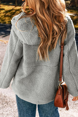 Fleece Zip Up Drawstring Hooded Pocketed Jacket from Threaded Pear