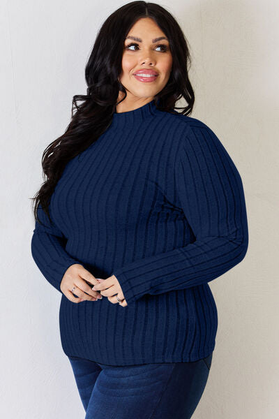 Basic Bae Full Size Ribbed Mock Neck Long Sleeve T-Shirt from Enfance-Heureuse