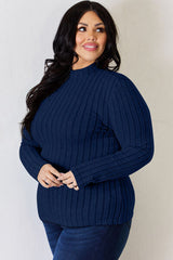 Basic Bae Full Size Ribbed Mock Neck Long Sleeve T-Shirt from Enfance-Heureuse