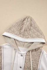 Beige Quilted Textured Patchwork Loose Fit Hooded Jacket from MsDressly