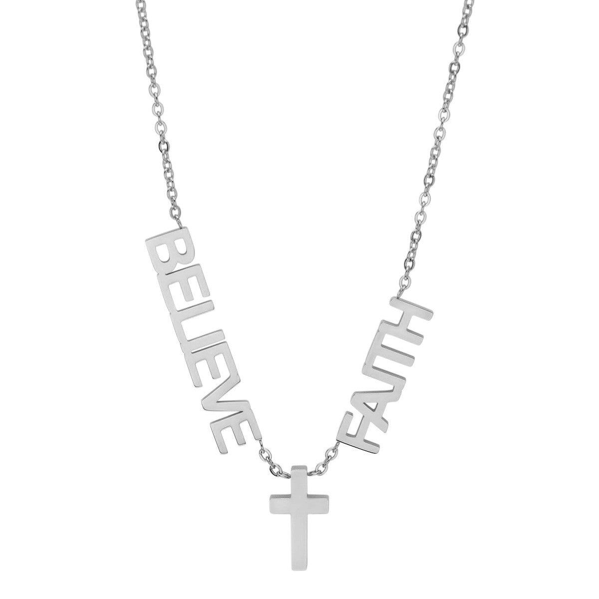 Faith, Believe & Cross Necklace From Steel Time