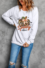 Beige Spooky Leopard Pumpkin Print Crew Neck Sweatshirt from MsDressly