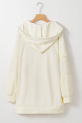 Beige Contrast Knit Patchwork Hooded Functional Coat From MsDressly