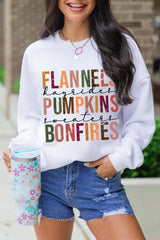 Beige FLANNELS PUMPKINS BONFIRES Graphic Drop Shoulder Sweatshirt from MsDressly