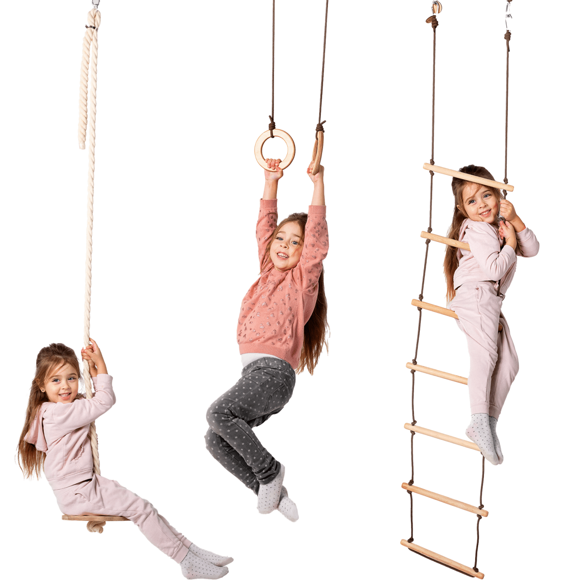3in1 Swing & Climbing Set: Rope Ladder, Gym Rings & Disc Swing from Goodevas