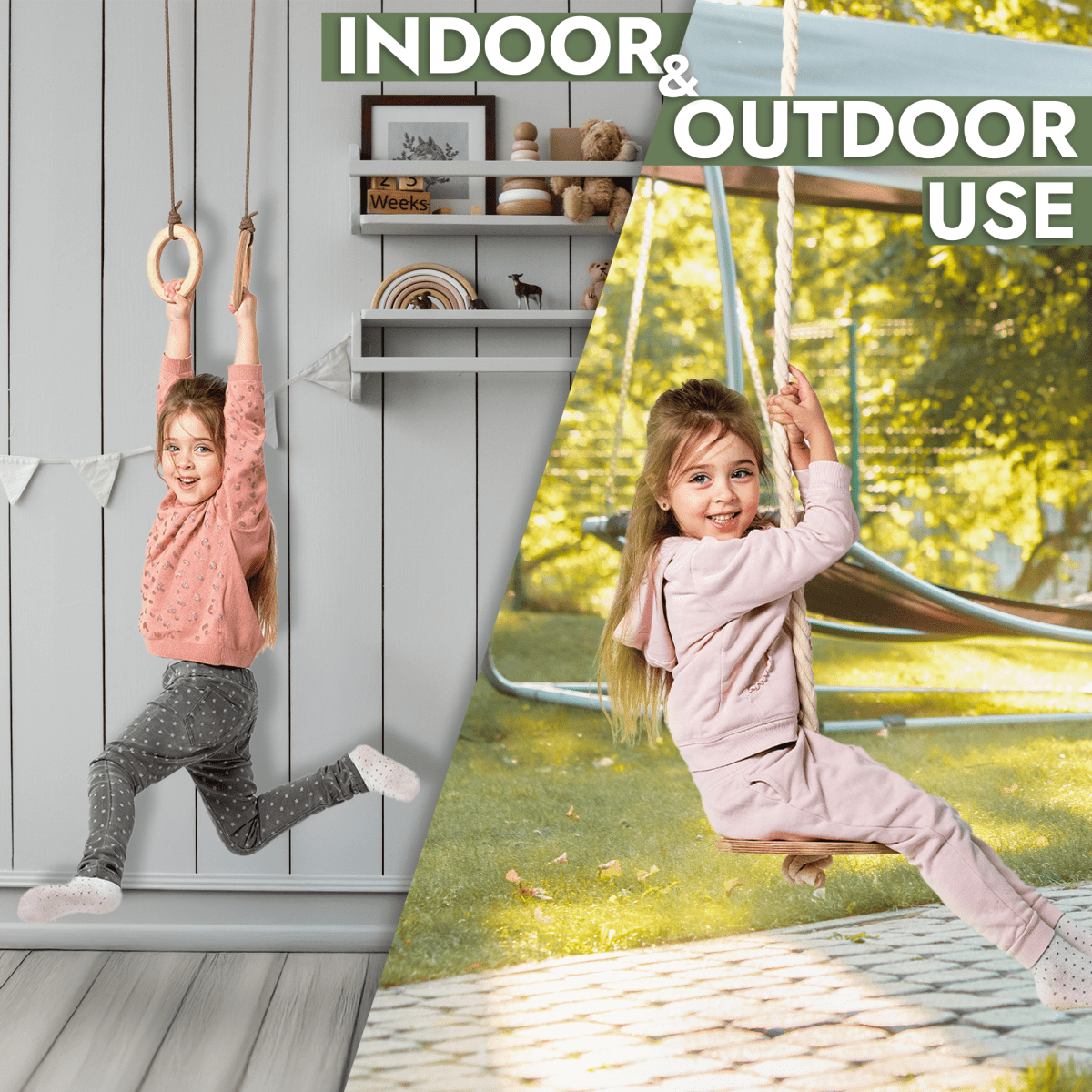 3in1 Swing & Climbing Set: Rope Ladder, Gym Rings & Disc Swing from Goodevas